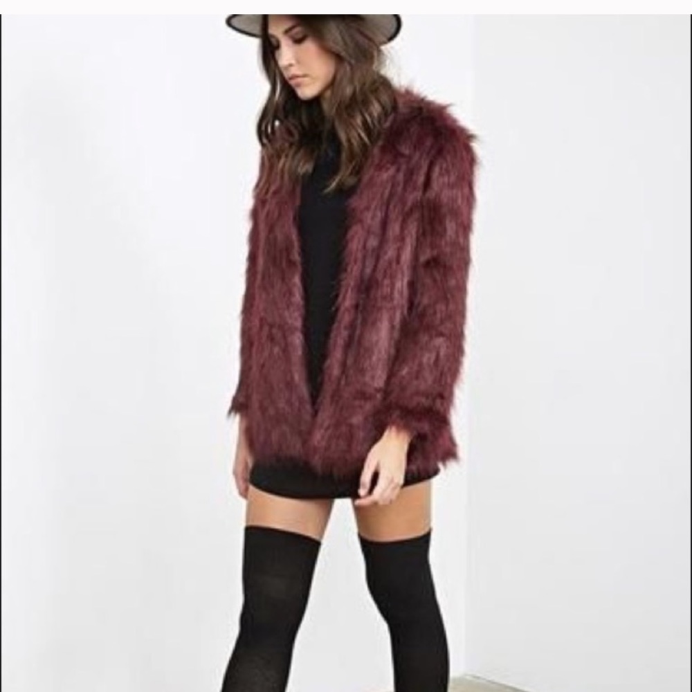 Burgundy Ox Blood Faux Fur Coat Forever 21